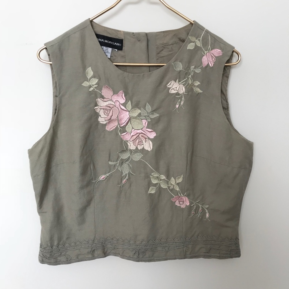 Vtg Donna Morgan Shell with Embroidery XL